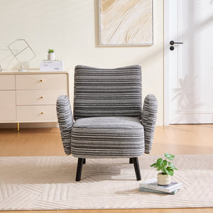 English Elm Modern Bouclé Armchair with High-Density Foam, Side Pocket & Solid Wood Legs for Cozy Reading Spots Dark Gray W395P376572