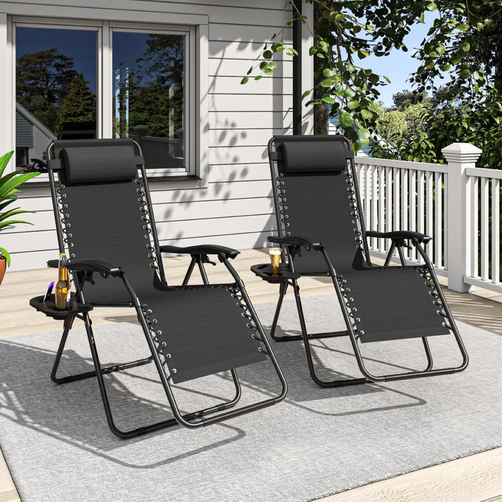 English Elm Zero Gravity Reclining Lounge Chair Breathable Mesh Portable Folding Patio Beach Seat Antique Black W3979P392945