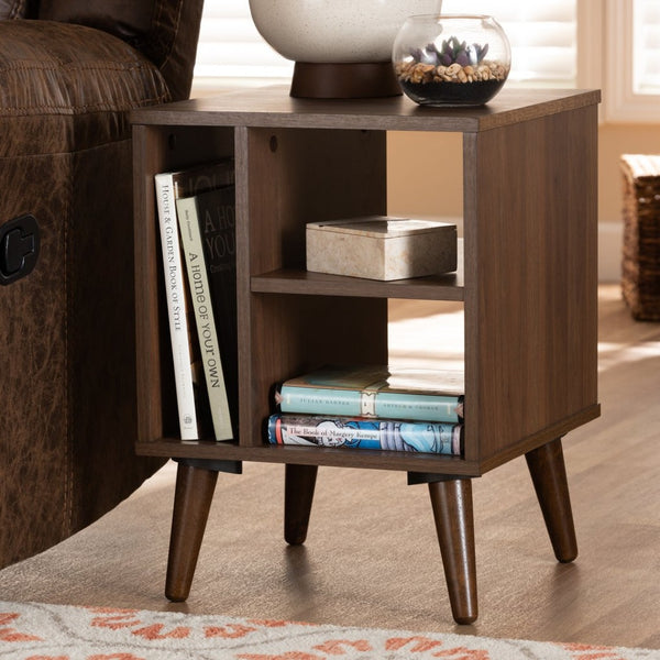 Baxton Studio Baxton Sami Mid-Century Modern End Table in Walnut - Stylish Storage Solution for Any Room ET8001-Columbia Walnut-ET