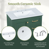 English Elm 30" Bathroom Vanity With Sink, One Package, Green Bathroom Cabinet With Drawers, Solid Frame and Mdf Board