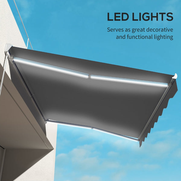 English Elm Outsunny 13' X 10' Motorized Retractable Awning With Led Lights, Uv Protection & Remote Control W2225P200428-GIGA