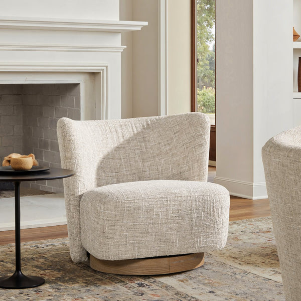 English Elm Jennifer Taylor Home - Miranda 30" Armless Swivel Accent Chair - Natural Gray Chenille, Curved Ergonomic Design & Ash Base B2719P277871