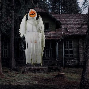 English Elm Homcom Hanging Pumpkin Ghost Halloween Prop with Glowing Eyes and Howling Sound Sensor W2225P229717