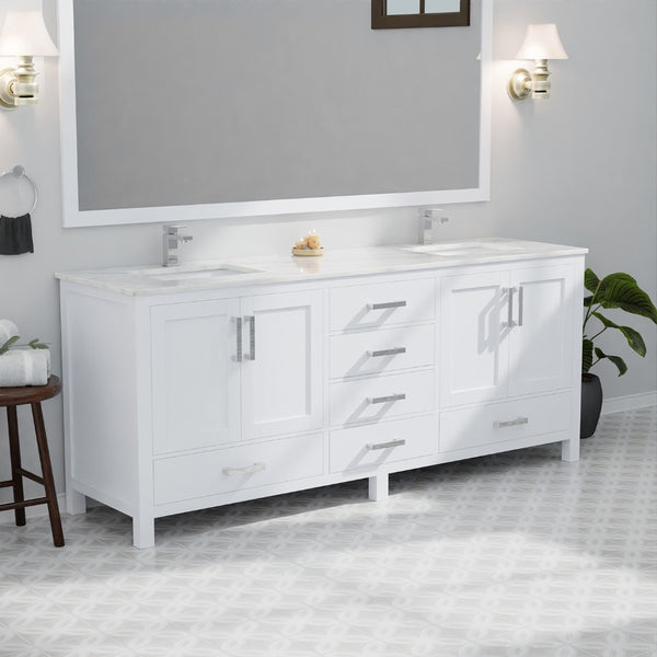 English Elm White Double Bath Vanity With Carrara Marble Top, Ample Storage & 2 Matching Mirrors For Elegance B2731S00838-GIGA