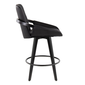 English Elm Fixed-height Swivel Counter Stools with Faux Leather Seats and Chrome Footrest Set of 2 Black B202S01803