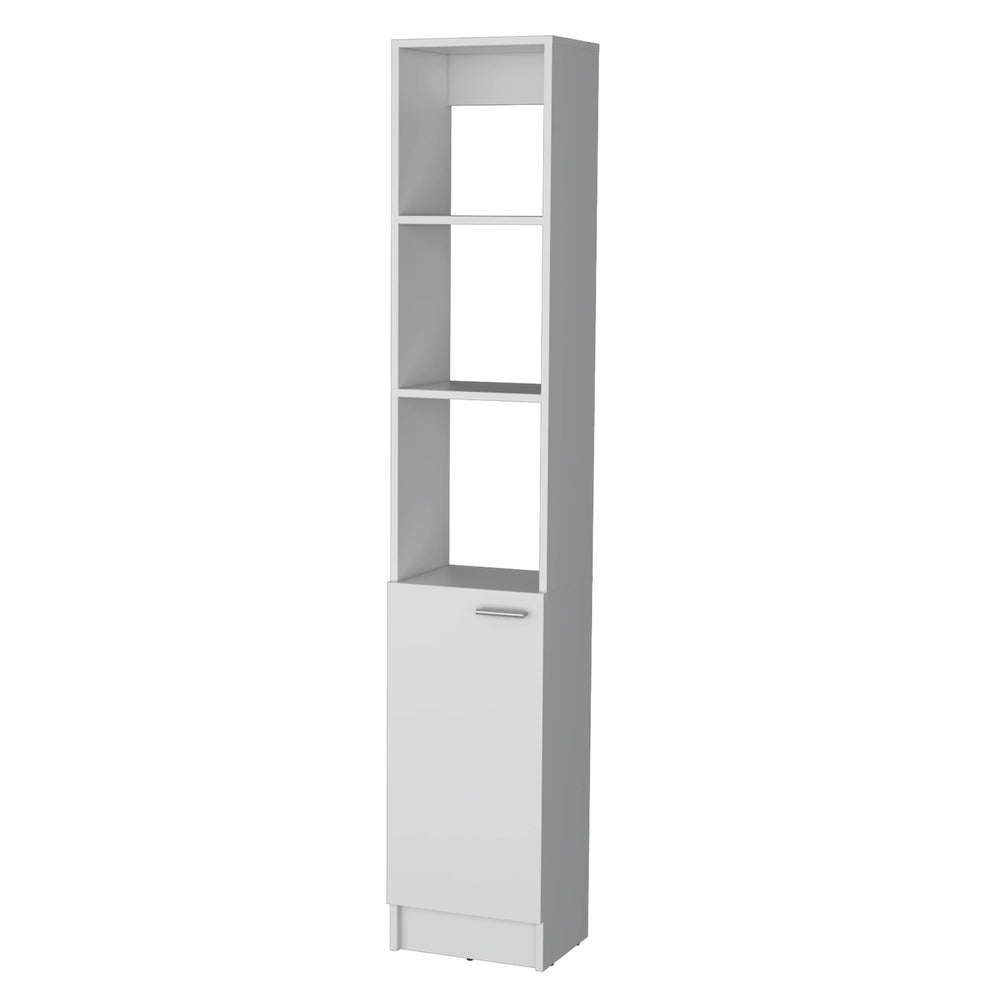 English Elm White Linen Cabinet Tall 5-Shelf Bathroom Storage with Hidden & Open Shelves, Modern Elegant Design B062P193661