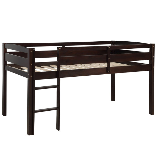 English Elm Twin Low Loft Bed Solid Pine Frame with Walnut Finish and Open Floor Space Below N708P340482P