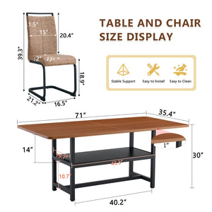 English Elm Table 7-Piece Walnut Grain Dining Set With 6 Brown Chairs, Stylish Storage & Modern Comfort Features W1151S04280-GIGA