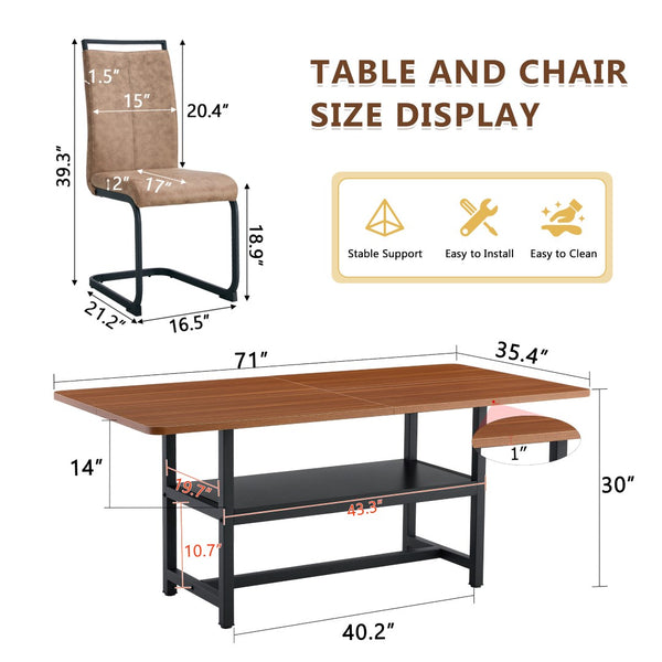 English Elm Table 7-Piece Walnut Grain Dining Set With 6 Brown Chairs, Stylish Storage & Modern Comfort Features W1151S04280-GIGA