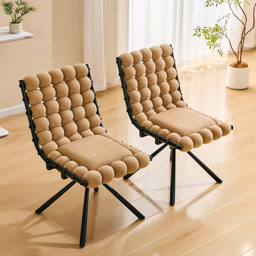 English Elm Cream Dutch Velvet Swivel Chair Tufted Bubble Backrest Glam Armless Accent Seat Black,Brown W3875P448021