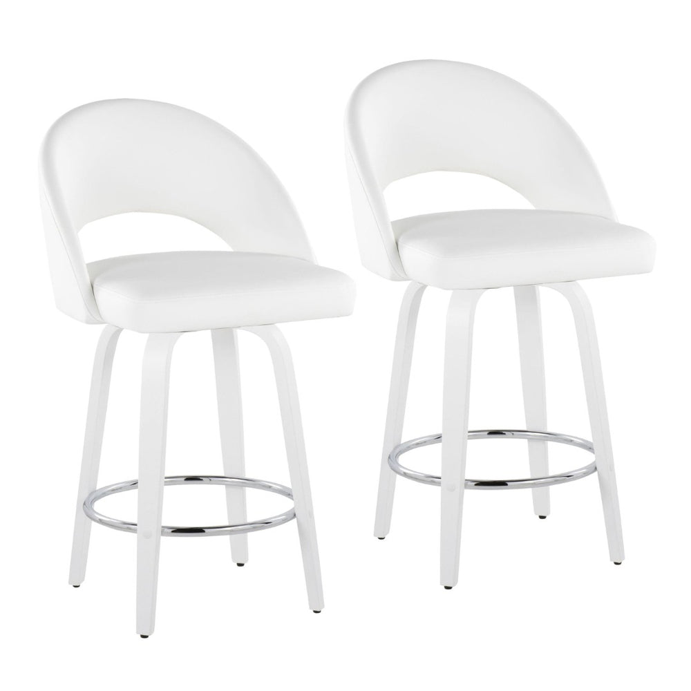 English Elm Fixed-height Swivel Counterstools Faux Leather Padded Seat Chrome Footrest Set of 2 White B202S01847