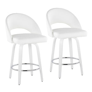 English Elm Fixed-height Swivel Counterstools Faux Leather Padded Seat Chrome Footrest Set of 2 White B202S01847