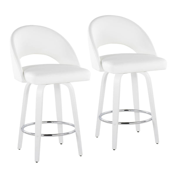 English Elm Fixed-height Swivel Counterstools Faux Leather Padded Seat Chrome Footrest Set of 2 White B202S01847