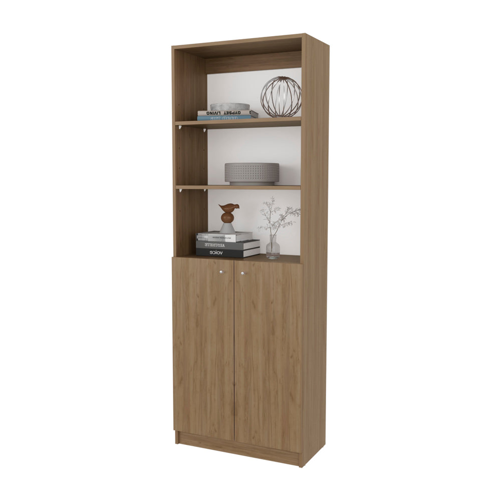 English Elm Natural Oak And White Bookcase With 2 Doors, Open Shelves – Stylish Storage For Modern Spaces B062P355527
