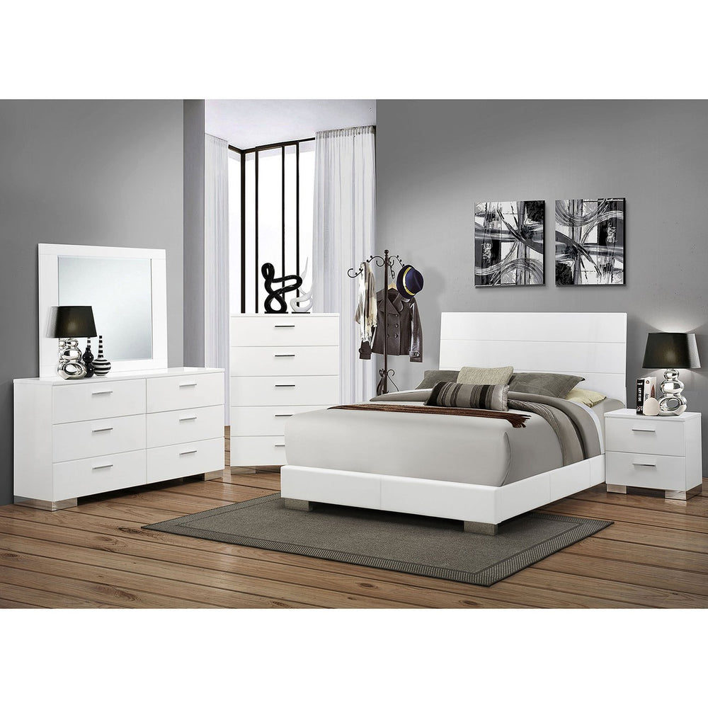 English Elm Dulcey High Gloss 5-Piece Queen Bedroom Set With Led Headboard, Modern Design & Ample Storage Solutions B062S01360