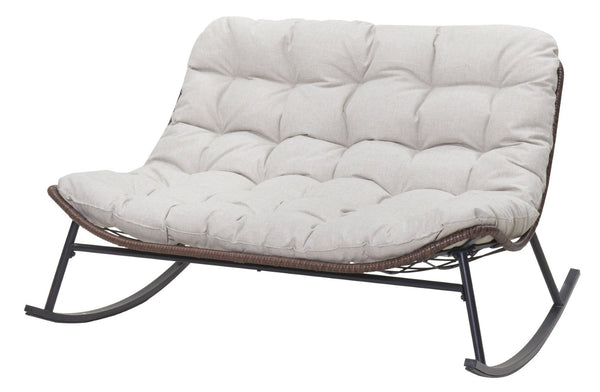 English Elm Double Papasan Rocking Chair Outdoor Pe Rattan Bowl Seat for Patio or Backyard W3990P423123