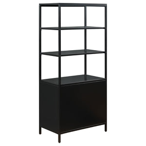 English Elm Kenneth Tall Metal and Pe Rattan Accent Cabinet with Open Shelves for Living Spaces B062P440090