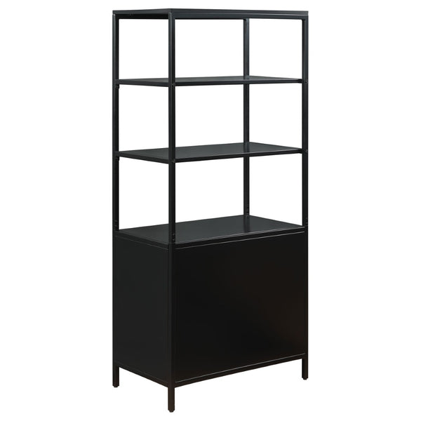English Elm Kenneth Tall Metal and Pe Rattan Accent Cabinet with Open Shelves for Living Spaces B062P440090