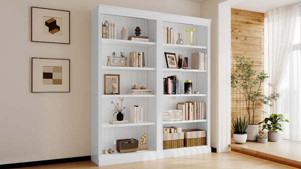 English Elm 83" 5-Tier Bookcase Suite with Adjustable Shelves, Solid Wood Frame, Cable Hole & 55lb Capacity White N751S191920K