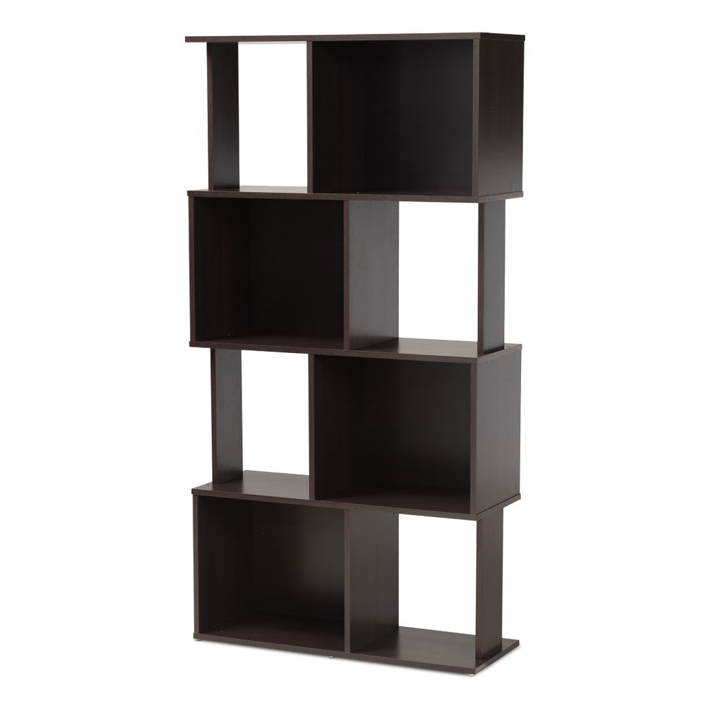 Baxton Studio Baxton Studio Riva Geometric Dark Brown Bookshelf – Modern Storage Solution for Stylish Living Spaces BS8000-Wenge-Shelf