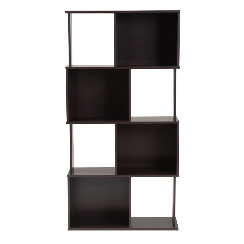 Baxton Studio Baxton Studio Riva Geometric Dark Brown Bookshelf – Modern Storage Solution for Stylish Living Spaces BS8000-Wenge-Shelf