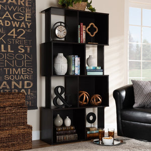 Baxton Studio Baxton Studio Riva Geometric Dark Brown Bookshelf – Modern Storage Solution for Stylish Living Spaces BS8000-Wenge-Shelf