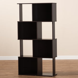 Baxton Studio Baxton Studio Riva Geometric Dark Brown Bookshelf – Modern Storage Solution for Stylish Living Spaces BS8000-Wenge-Shelf