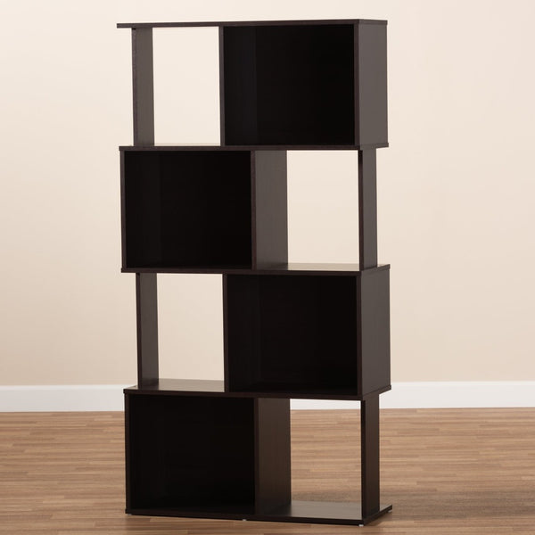 Baxton Studio Baxton Studio Riva Geometric Dark Brown Bookshelf – Modern Storage Solution for Stylish Living Spaces BS8000-Wenge-Shelf