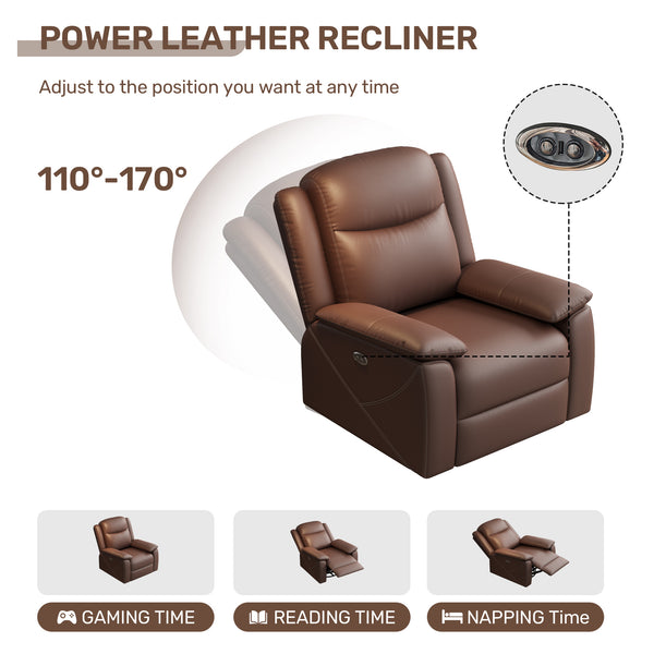 English Elm Rocker Power Recliner with USB Charging Port and 360° Swivel, Ergonomic Overstuffed Comfort Dark Brown W3795P357748