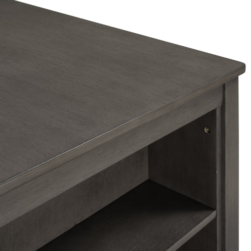 English Elm TOPMAX Counter Height Rustic Farmhouse 5-Piece Dining Set for 4 with Stacked Storage Shelves, Beige Upholstery Gray SP001134AAE