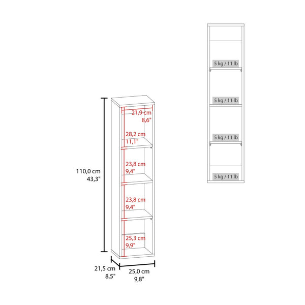 English Elm Cale Open Four Shelf Wall Cabinet Slim White Melamine Bathroom Storage Unit B097P474254