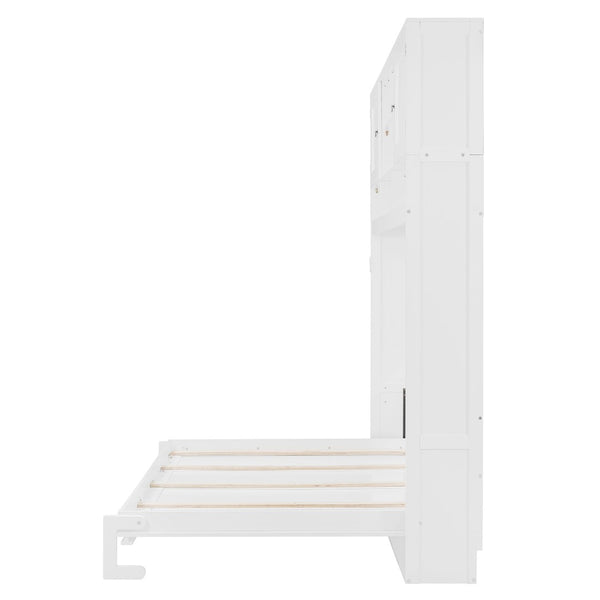 English Elm Queen Size Murphy Bed With Stylish Chevron Stripes, Ample Storage, And Space-Saving Design N820S00061K-GIGA