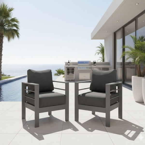 English Elm 2-pack Outdoor Cast Aluminum Armchairs with Uv Resistant Olefin Cushions for Patio Gray+Gray B082P454995