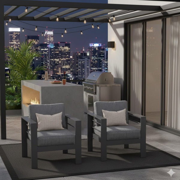 English Elm 2-pack Outdoor Cast Aluminum Armchairs with Uv Resistant Olefin Cushions for Patio Gray+Gray B082P454995