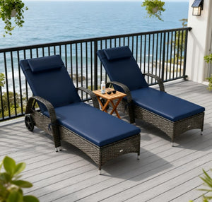 English Elm Adjustable Pe Rattan Outdoor Chaise Lounge with Wheels Cushion and Resort Style T3971P418340