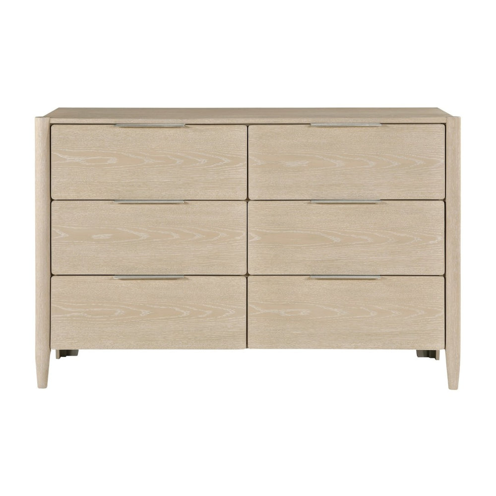 English Elm Modern Six Drawer Oak Veneer Dresser with Nickel Pulls for Minimalist Bedrooms B011P470007