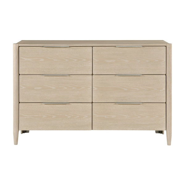English Elm Modern Six Drawer Oak Veneer Dresser with Nickel Pulls for Minimalist Bedrooms B011P470007