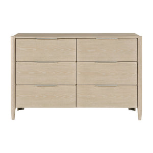 English Elm Modern Six Drawer Oak Veneer Dresser with Round Mirror Ceruse Finish Bedroom Set B011S02361