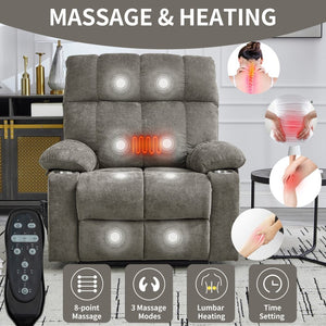 English Elm Dual Motor Power Lift Recliner with Massage Heat and Leatherair Upholstery for Living Room Brown W3224P290202