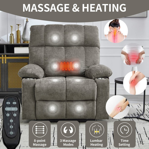 English Elm Dual Motor Power Lift Recliner with Massage Heat and Leatherair Upholstery for Living Room Brown W3224P290202