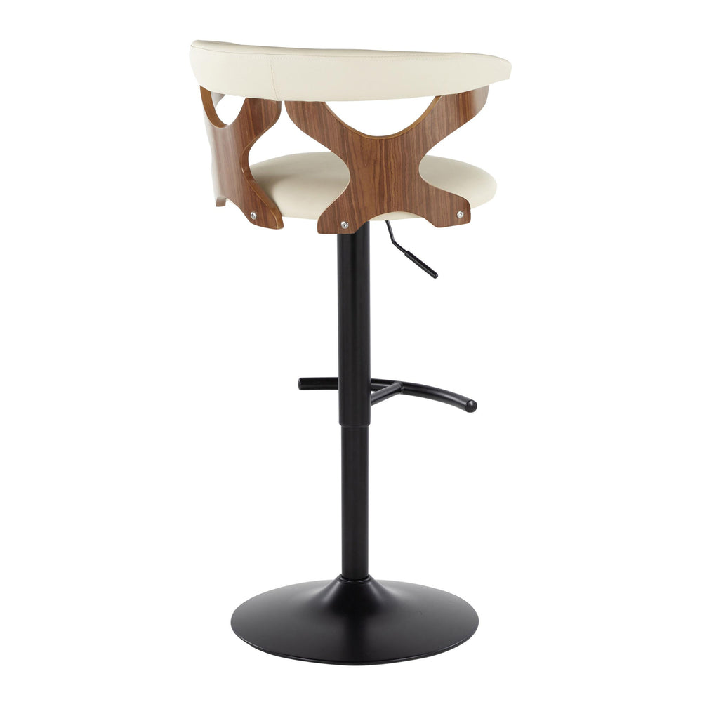 English Elm Gardenia Adjustable Barstools Set Of 2 - Modern Walnut Wood, Cream Faux Leather & Black Metal Style B202S00873