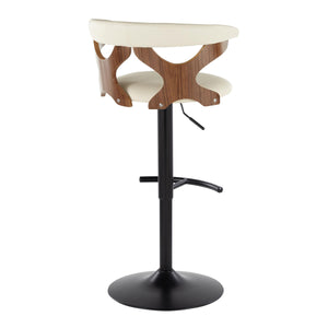 English Elm Gardenia Adjustable Barstools Set Of 2 - Modern Walnut Wood, Cream Faux Leather & Black Metal Style B202S00873