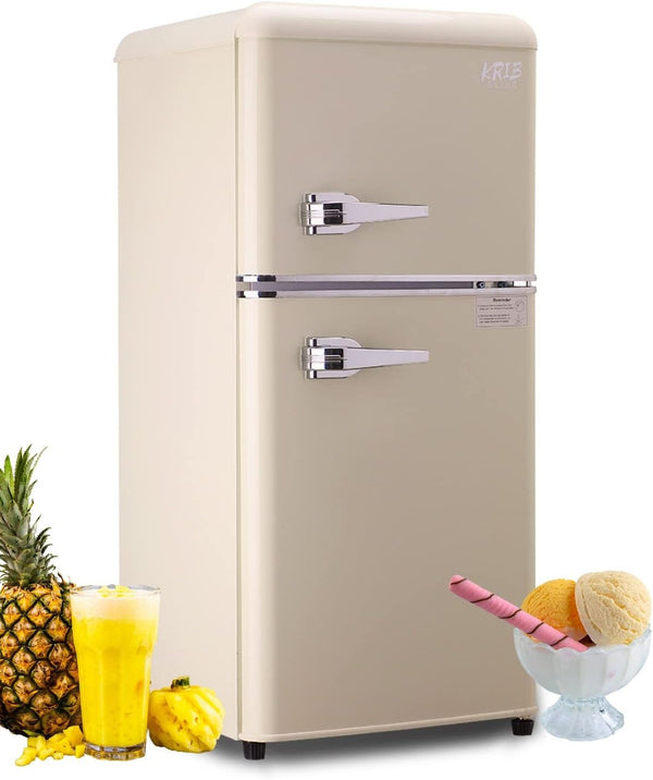 English Elm 3.5cu.ft Two Door Compact Mini Fridge Wood Finish Freezer Dorm Bar Office Cream W1002P210648