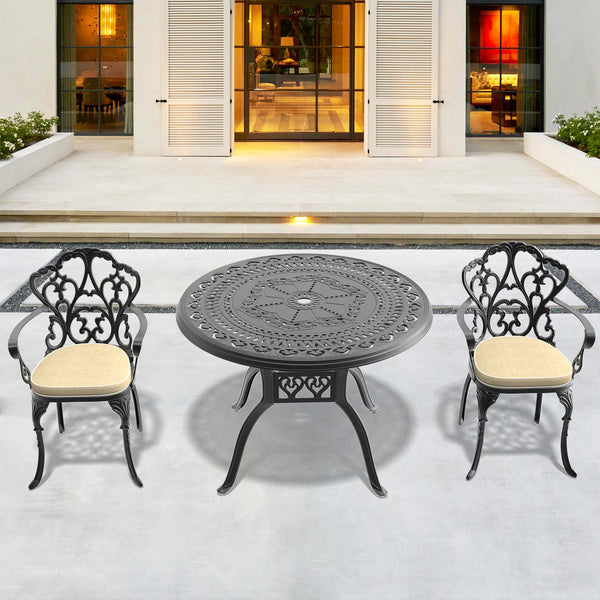 English Elm 3-Piece Cast Aluminum Patio Set With Beige Cushions - Stylish, Durable, And Comfortable Outdoor Furniture W1710S00065
