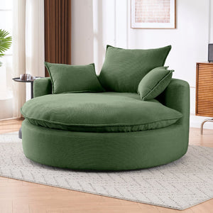 English Elm 360 Swivel Corduroy Barrel Lounge Chair with Pillows for Living Room or Bedroom Green W1752P410948
