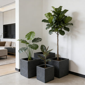 English Elm Large Concrete Texture Magnesium Oxide Round Planters Duo Indoor Outdoor Patio W5212P434279