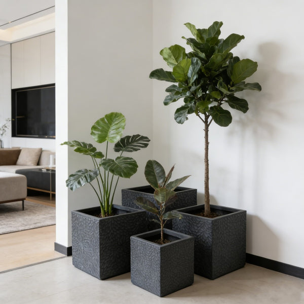 English Elm Large Concrete Texture Magnesium Oxide Round Planters Duo Indoor Outdoor Patio W5212P434279