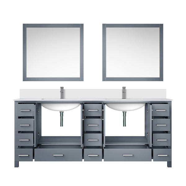English Elm Dark Grey Double Bath Vanity With White Quartz Top, Faucets, Mirrors - Elegant Storage Solution! B2731S01064