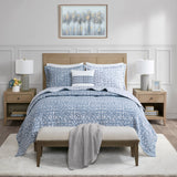 Madison Park Signature Harmony Transitional 4 Piece Oversized Reversible Matelasse Quilt Set with Throw Pillow MPS13-501 Blue