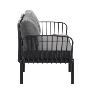 English Elm Christopher Knight Home® - 3 Piece Patio Conversation Set with Deep Seating Loveseat and Square Glass Coffee Table, Waterproof Cushions, Modern Outdoor Patio Furniture for Porch and Balcony (Seats 2, Heavy-Duty 400lb Capacity) Black+ Gray N780P199459B